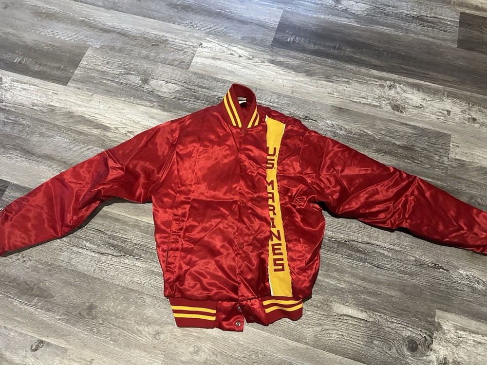 Vintage Swingster US Marines Satin Bomber Jacket Quilt Lined Mens Sz M Red