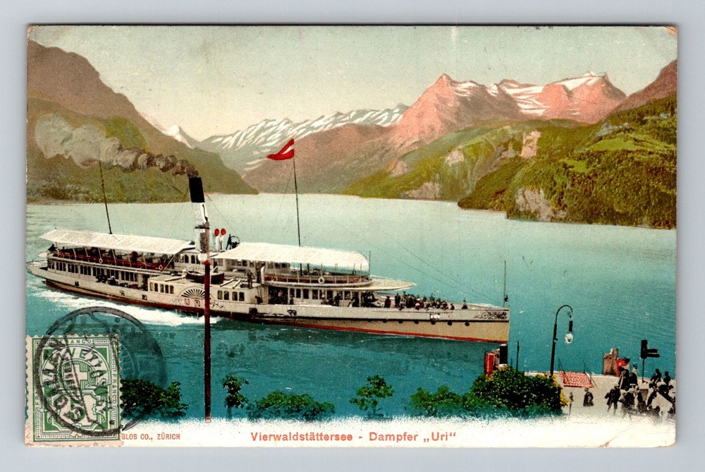 Switzerland- Lake Lucerne Passenger Steamer Uri Souvenir Vintage c1907 Postcard