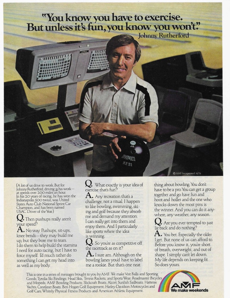Indy 500 Johnny Rutherford  Amf  Original Print Ad