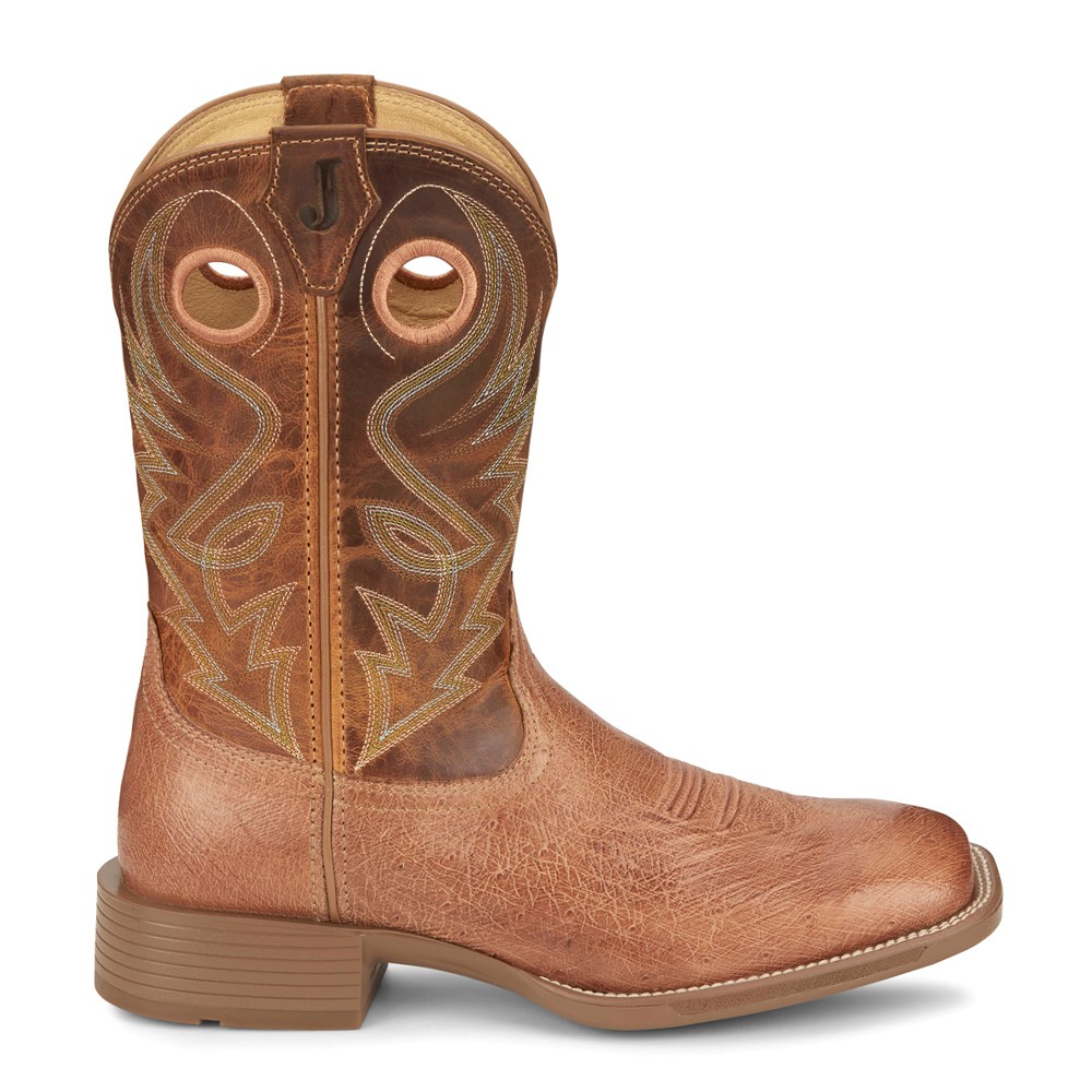 Justin Boots Roswell 11 Inch Wide Square Toe Cowboy Boots for Men in Brown UN8