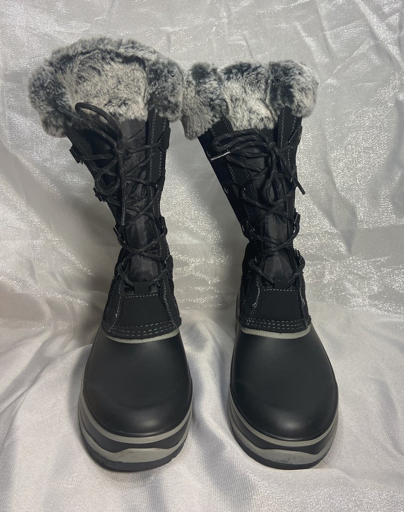 Khombu Ellie Black Suede Leather Faux Fur Winter Snow Boots Waterproof Sz 8