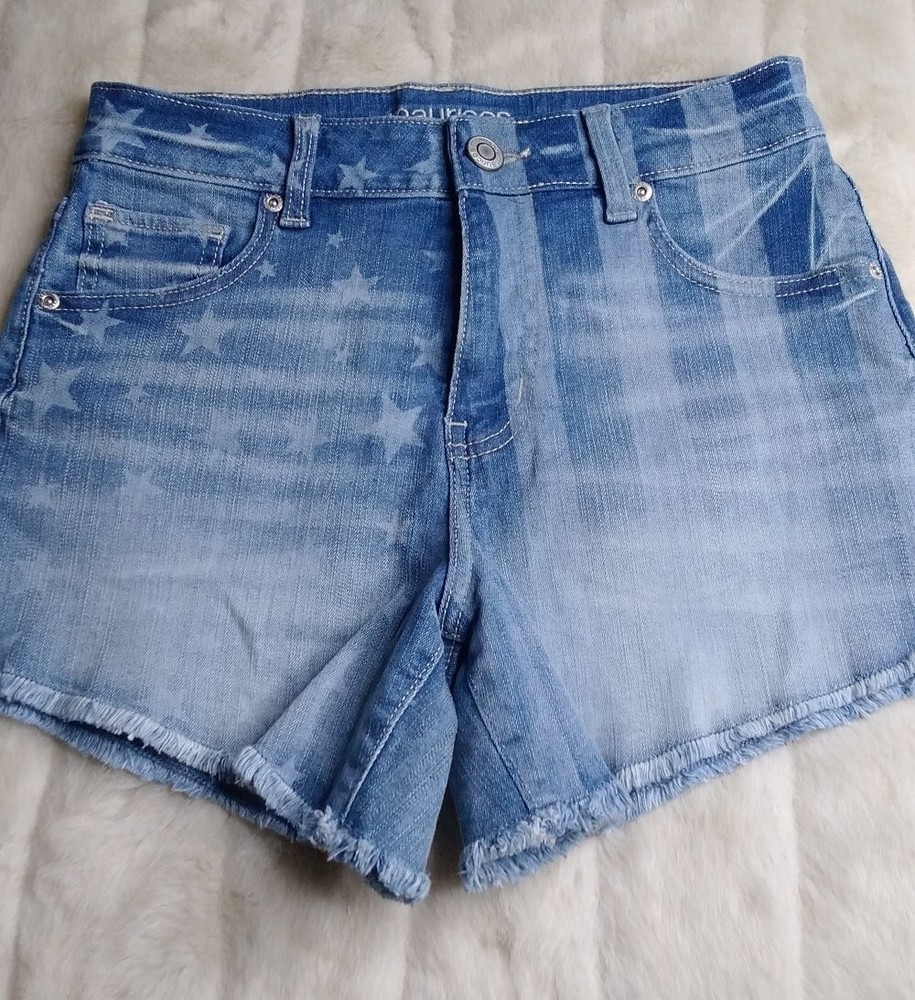 MAURICES High Rise Cutt-Off Denim Shorts Stars & Stripes Womens Size 2