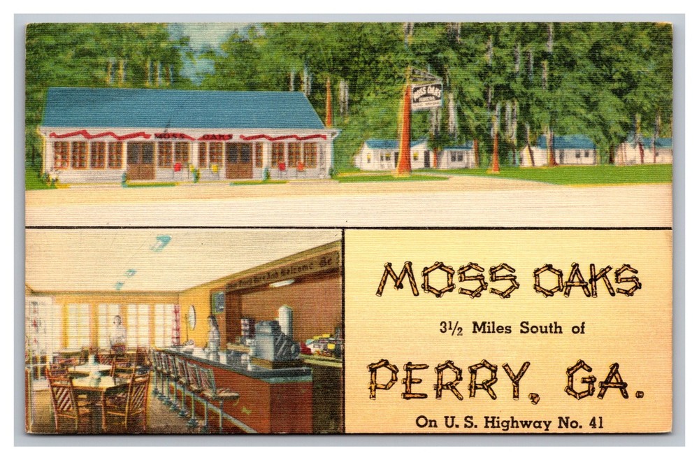 Perry GA Georgia Moss Oaks Lodge Multi-View Linen Postcard