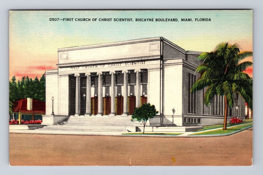 Miami FL-Florida, First Church Of Christ Scientist, Antique, Vintage Postcard