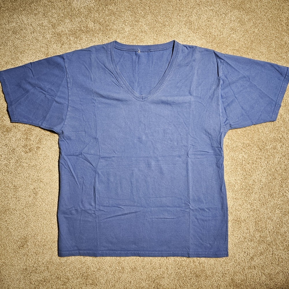 Vtg Y2k Blank Faded Blue V-Neck Mens M Baby T-shirt Emo Pastel Worn Grunge Prep