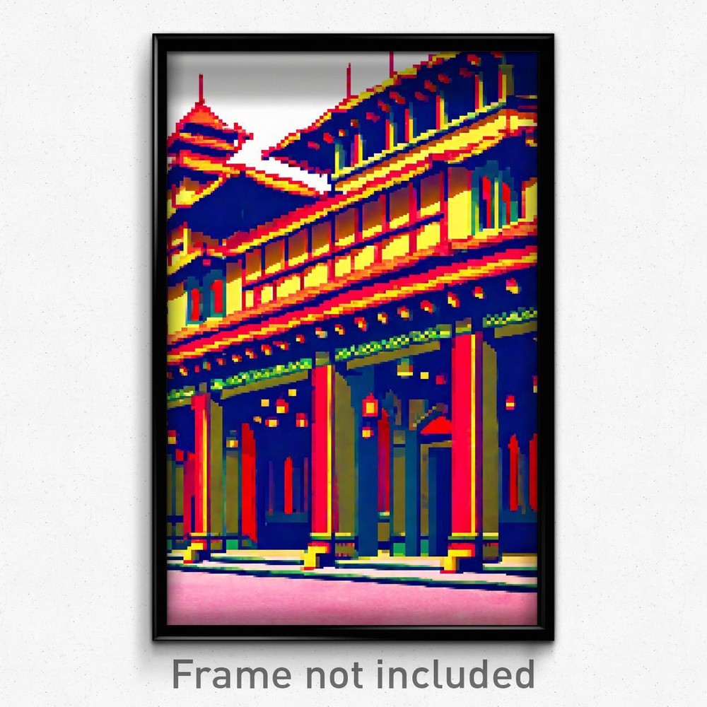 8-Bit Exotic Palace Pixel Art Poster - Psychedelic Trippy Gamer Print
