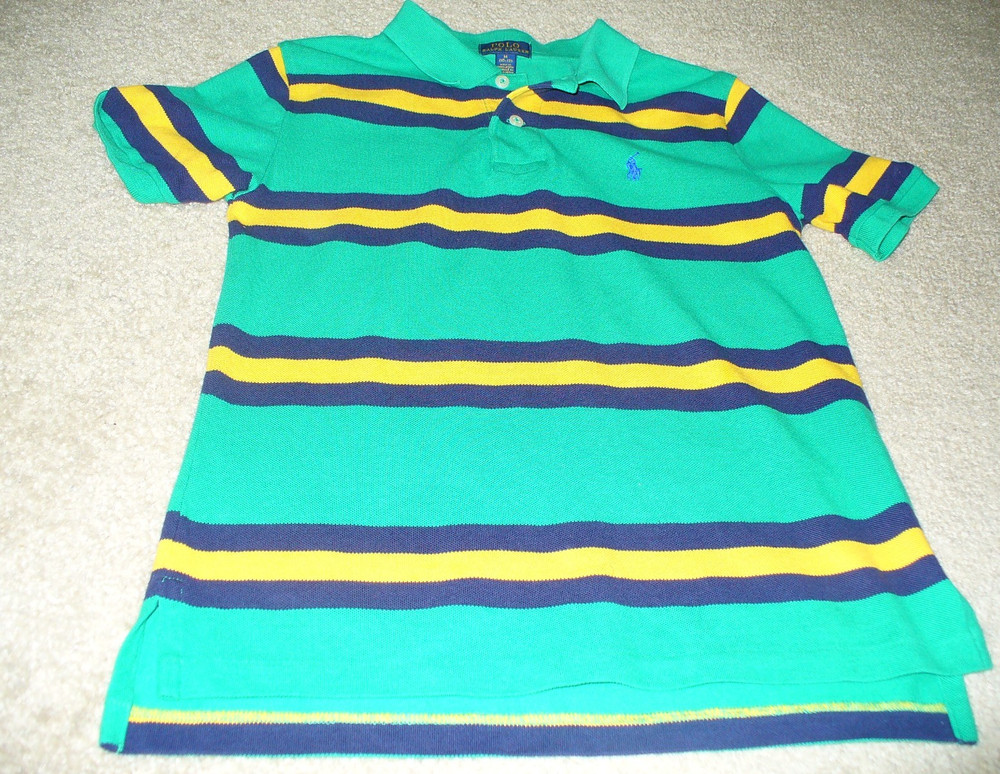 Ralph Lauren Size M (10-12) Boys Green Stripe Short sleeve Polo