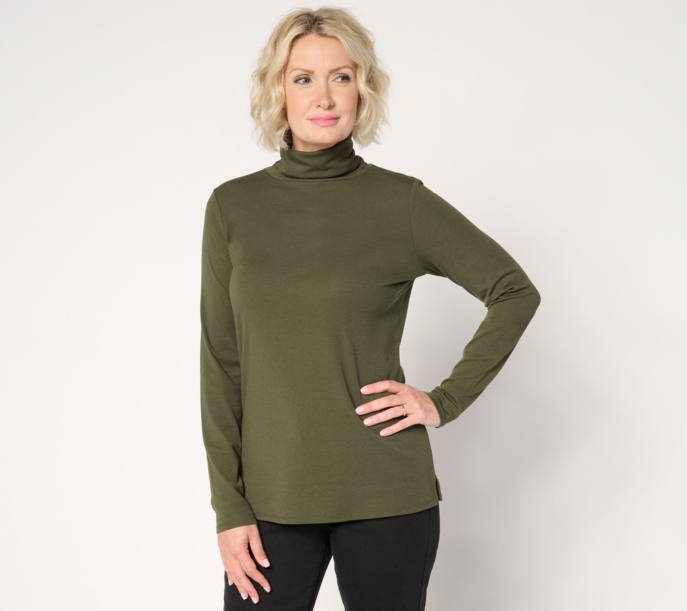 Belle by Kim Gravel Women's Top Plus Sz 3X TripleLuxe Turtleneck Green A666954