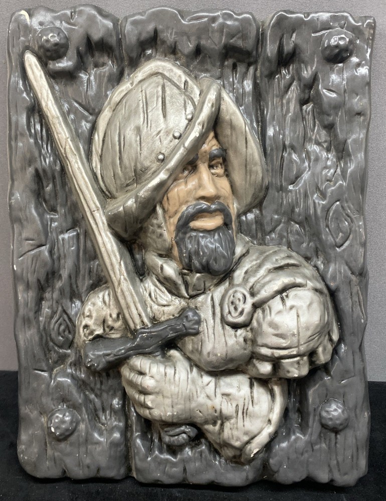 Spanish Conquistador Soldier With Sword Ceramic Plaque Hand Painted Wall Hanging
