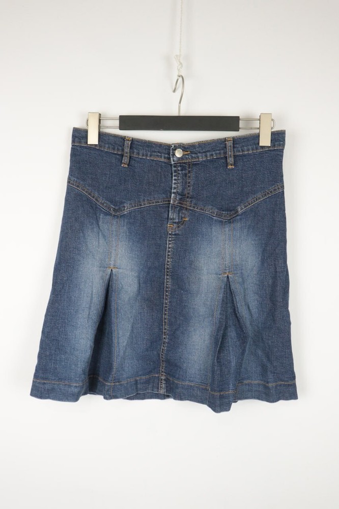 MISS SIXTY Basic Italy Blue Wash Denim Pleated A-Line Skirt Size 31 Zip Fly