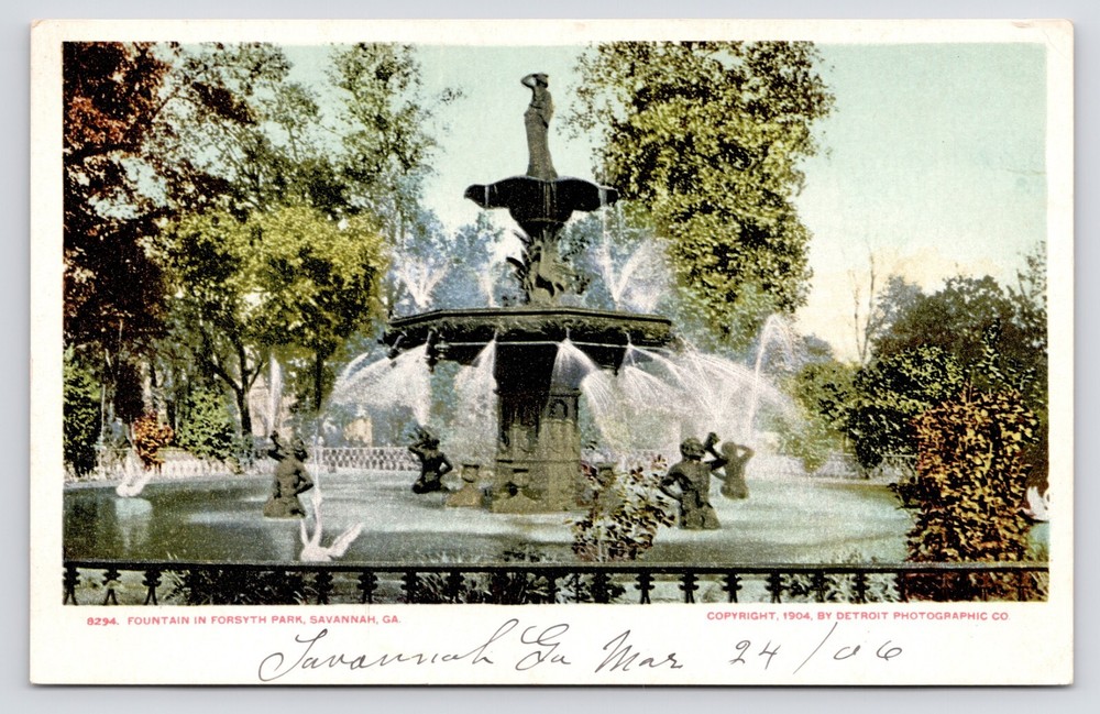 Forsyth Park Marble Fountain Savannah Georgia GA Antique UDB 1900s Postcard