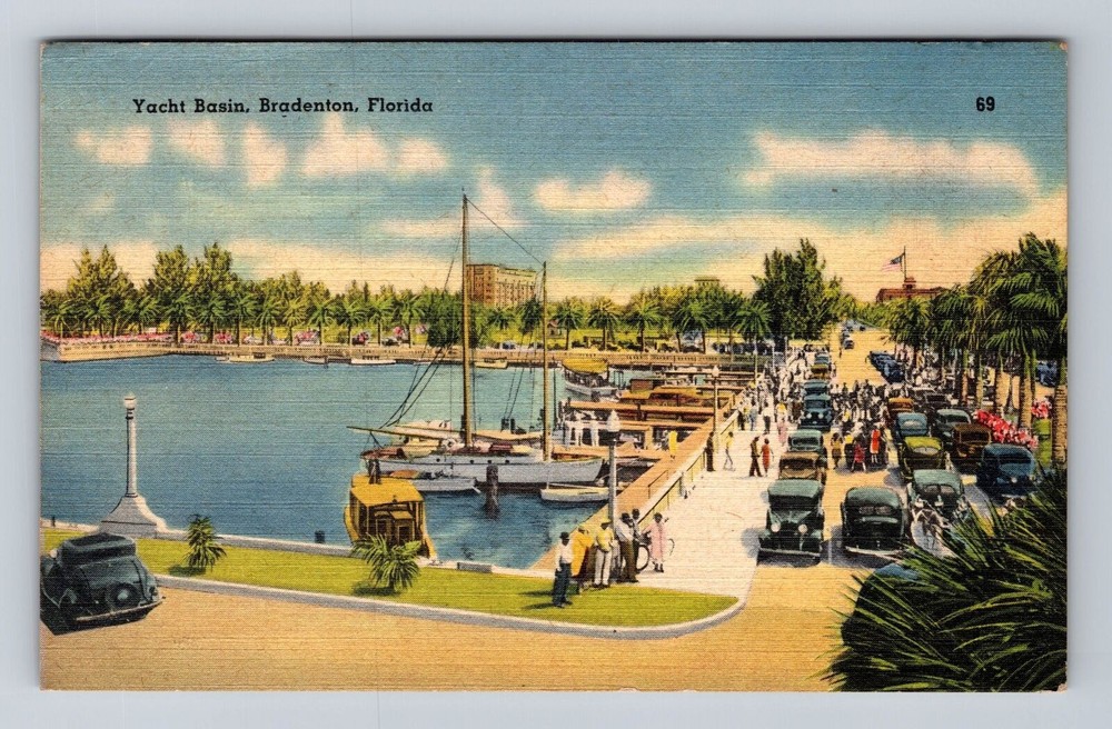 Bradenton FL-Florida, Yacht Basin, Antique, Vintage c1947 Postcard