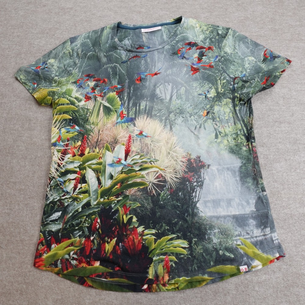 Orlebar Brown Shirt Medium Gray All Over Print Paradise Falls Made in Portugal