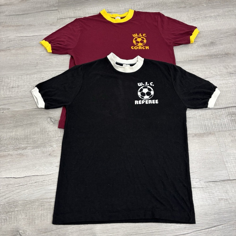 Vintage 50s/60s Black And Maroon Soccer Ringer T-Shirts Orlon Mens Medium