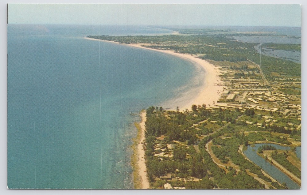 Sarasota Florida~Air View Crescent Beach & Resort Area~Vintage Postcard
