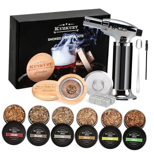 Cocktail Smoker Kit with Torch and 6 Wood Chip Flavors Including Bourbon Whiskey  