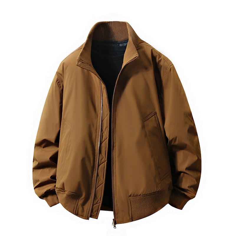Men's Loose Fit Stand Collar Jacket Double Zipper Casual Coat Spring