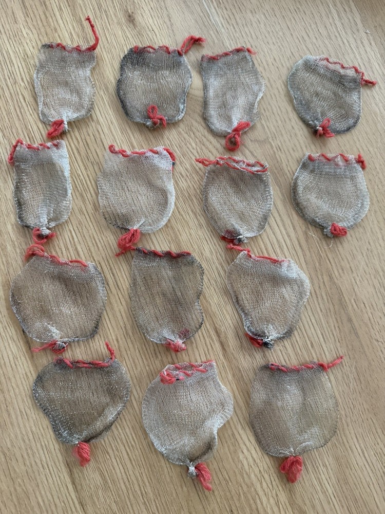 14 Antique German  Wire Mesh Candy Bag Christmas ornaments.
