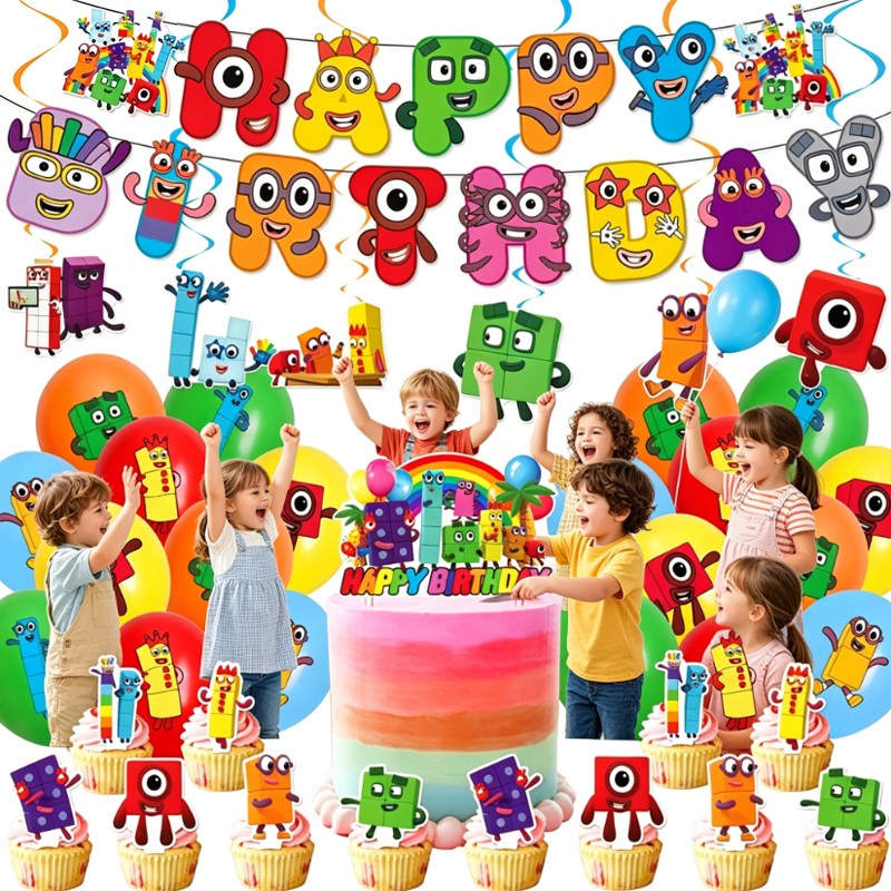 Numberblocks Happy Birthday Party Decoration Banner Balloon Supplies Kids Gift
