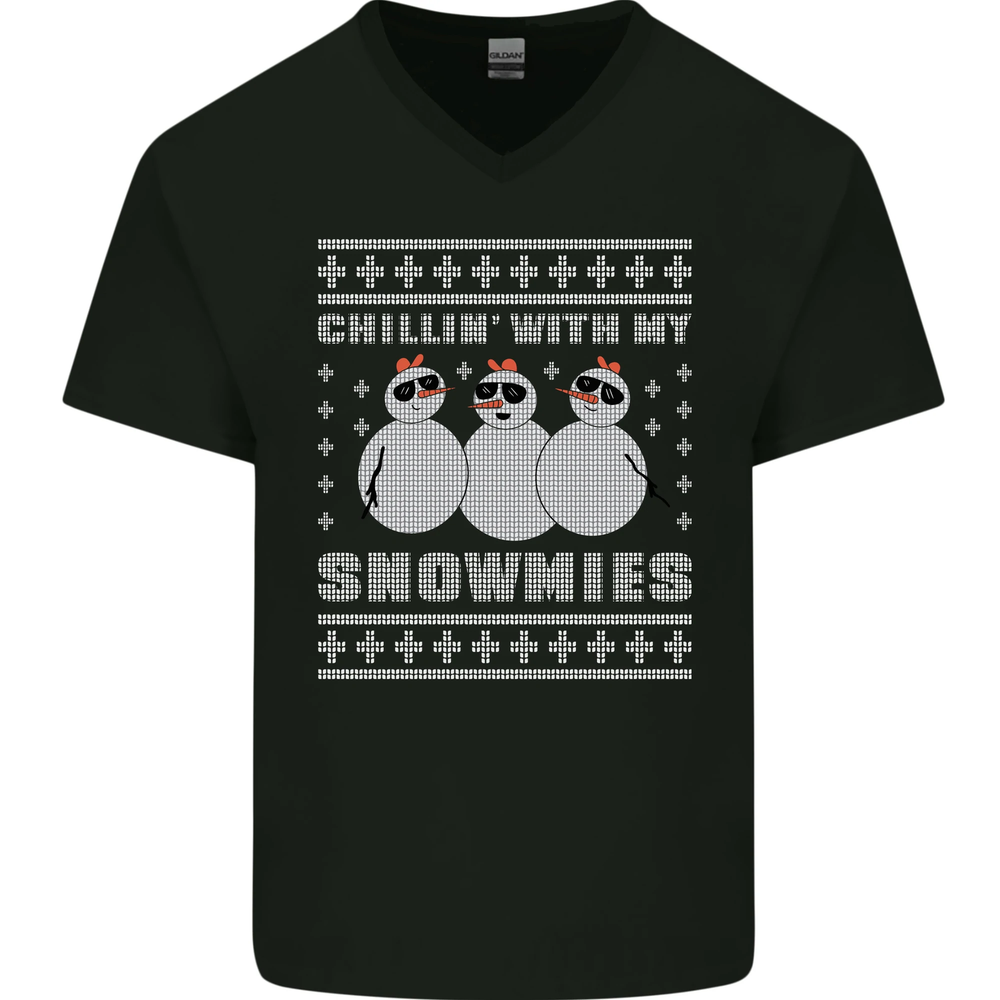 Chillin With My Snowmies Funny Christmas Mens V-Neck Cotton T-Shirt