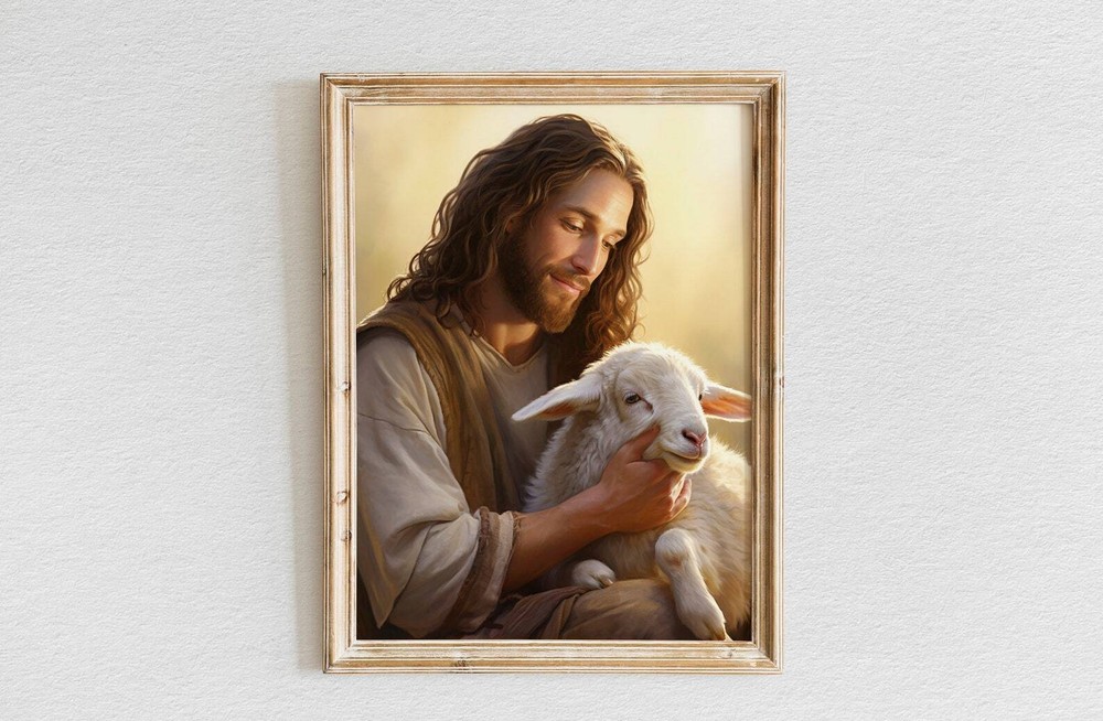 Oil Painting Of Jesus With A Lamb Jesus Wall Art Christian Wall Art Jesus