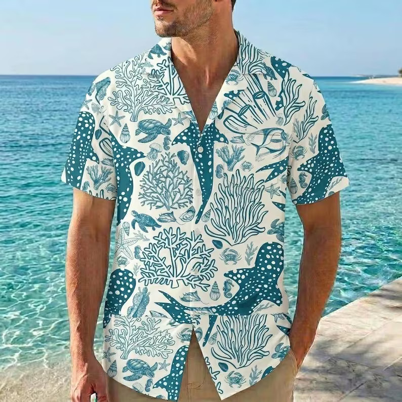 Whale Shark Coral Reef Hawaiian Shirt