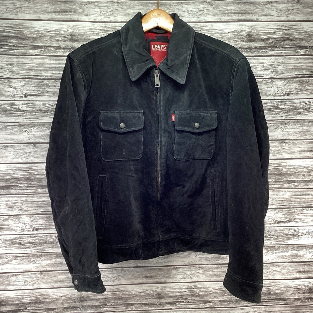 Levi’s Leather Jacket Mens Large Black Suede Flannel Lined Western Outerwear