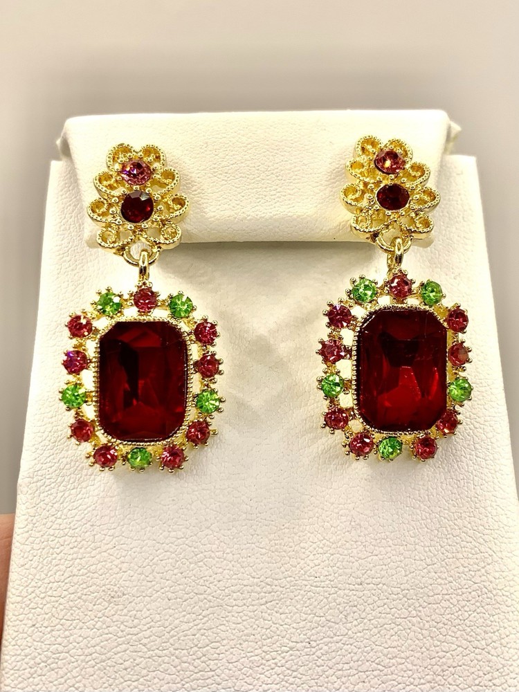 Damascene Gold Tone Dangle Drop Earrings Vintage Victorian Revival, Spain