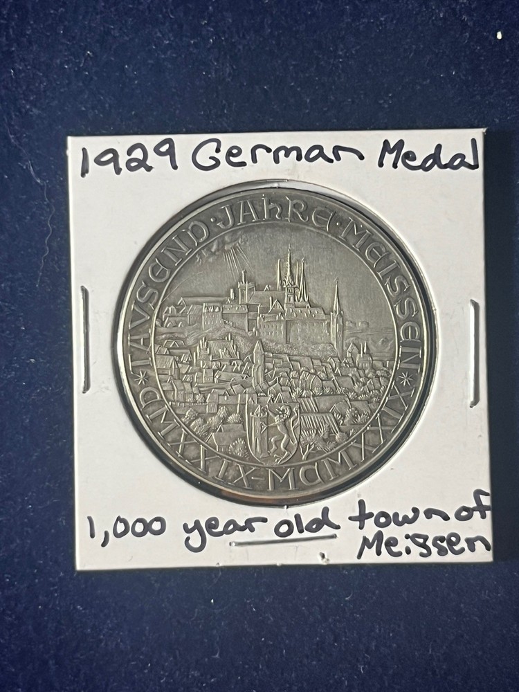 RARE: 1929 German Silver Medal Celebrating 1000 Year Old Town Of Meissen 90%