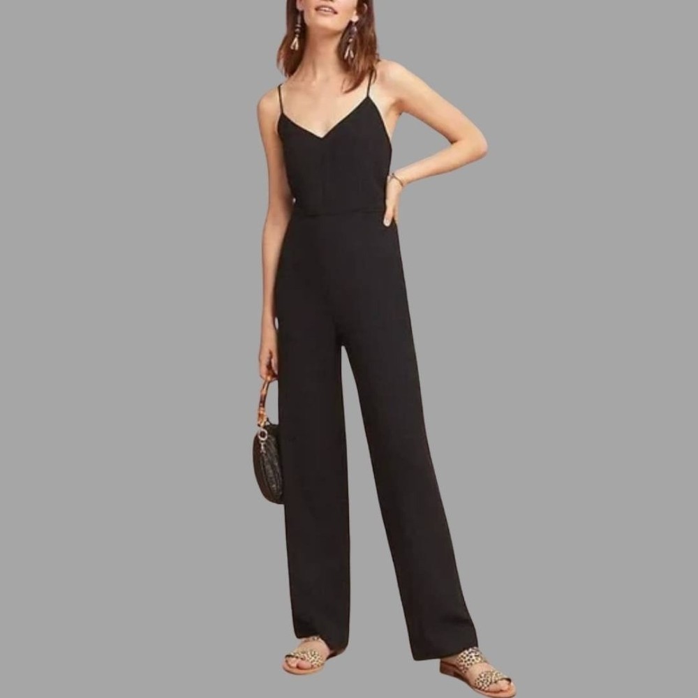 Anthropologie Wide Leg Jumpsuit Women'S Sz 10 Black The Essential Slim Chic