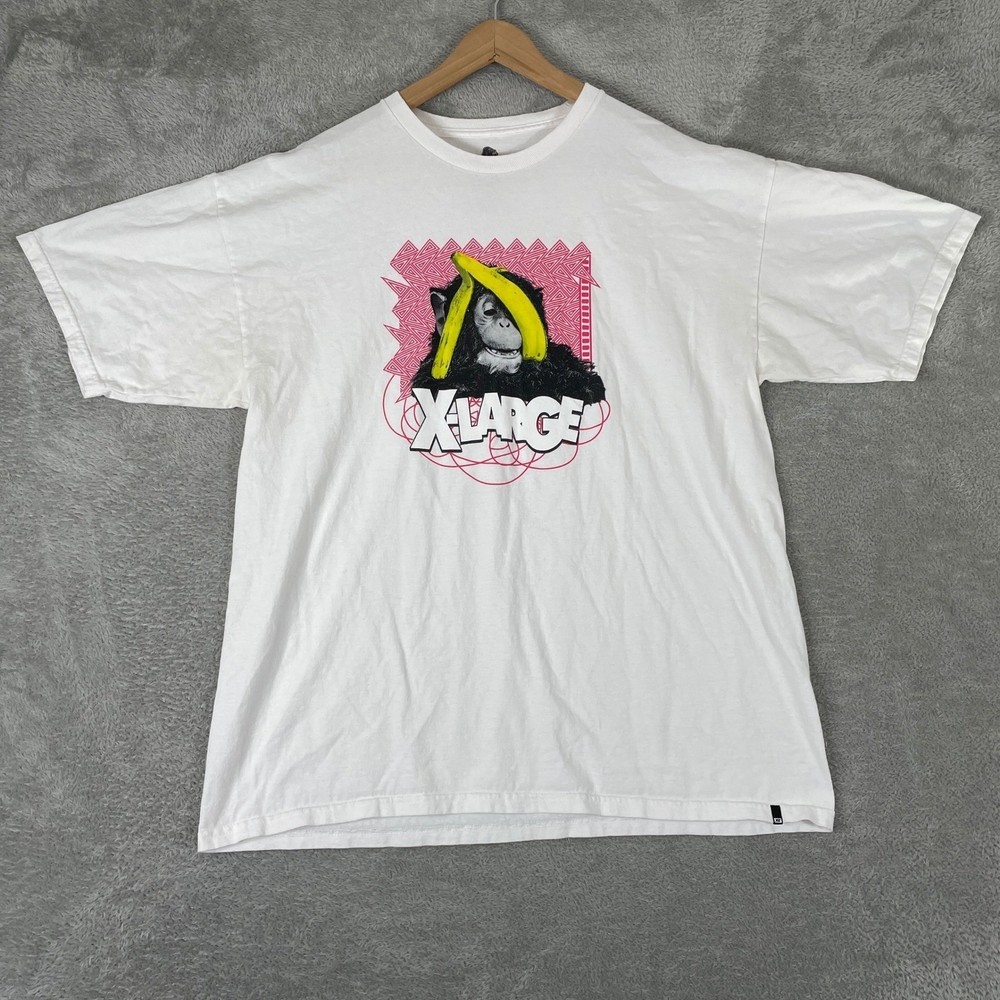 X-Large Graphic T Shirt Mens XL White Monkey Banana Logo Skater Streetwear Tee