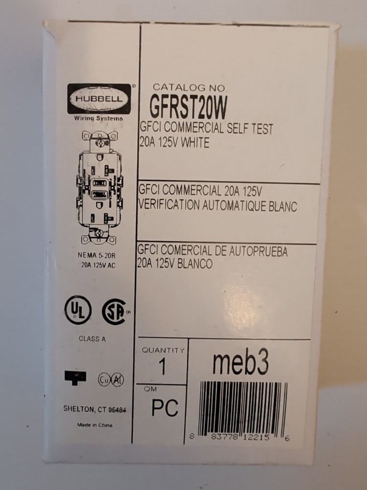 NEW Hubbell GFRST20W GFCI Commercial Self Test 20A 125V White Duplex Receptacle
