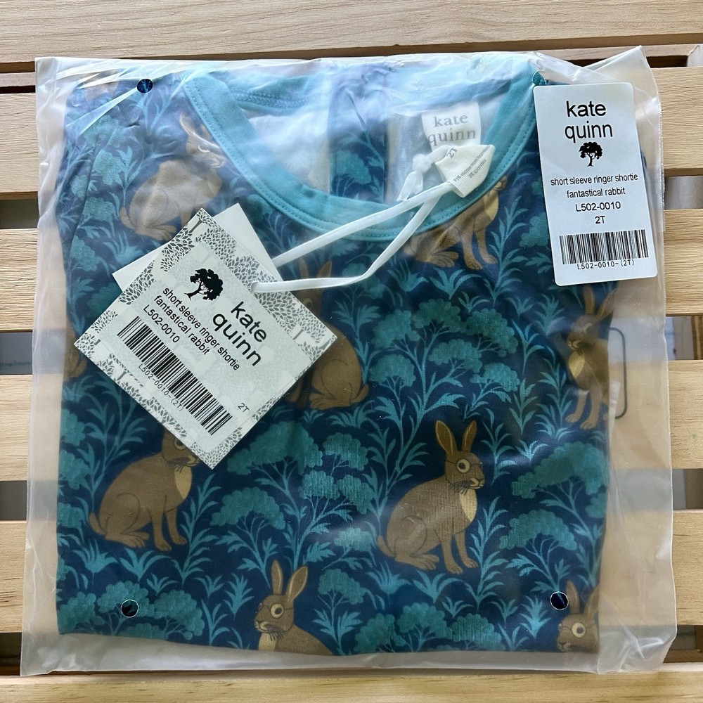 NIB Kate Quinn 2T Short Sleeve Ringer Shortie Fantastical Rabbit Bamboo