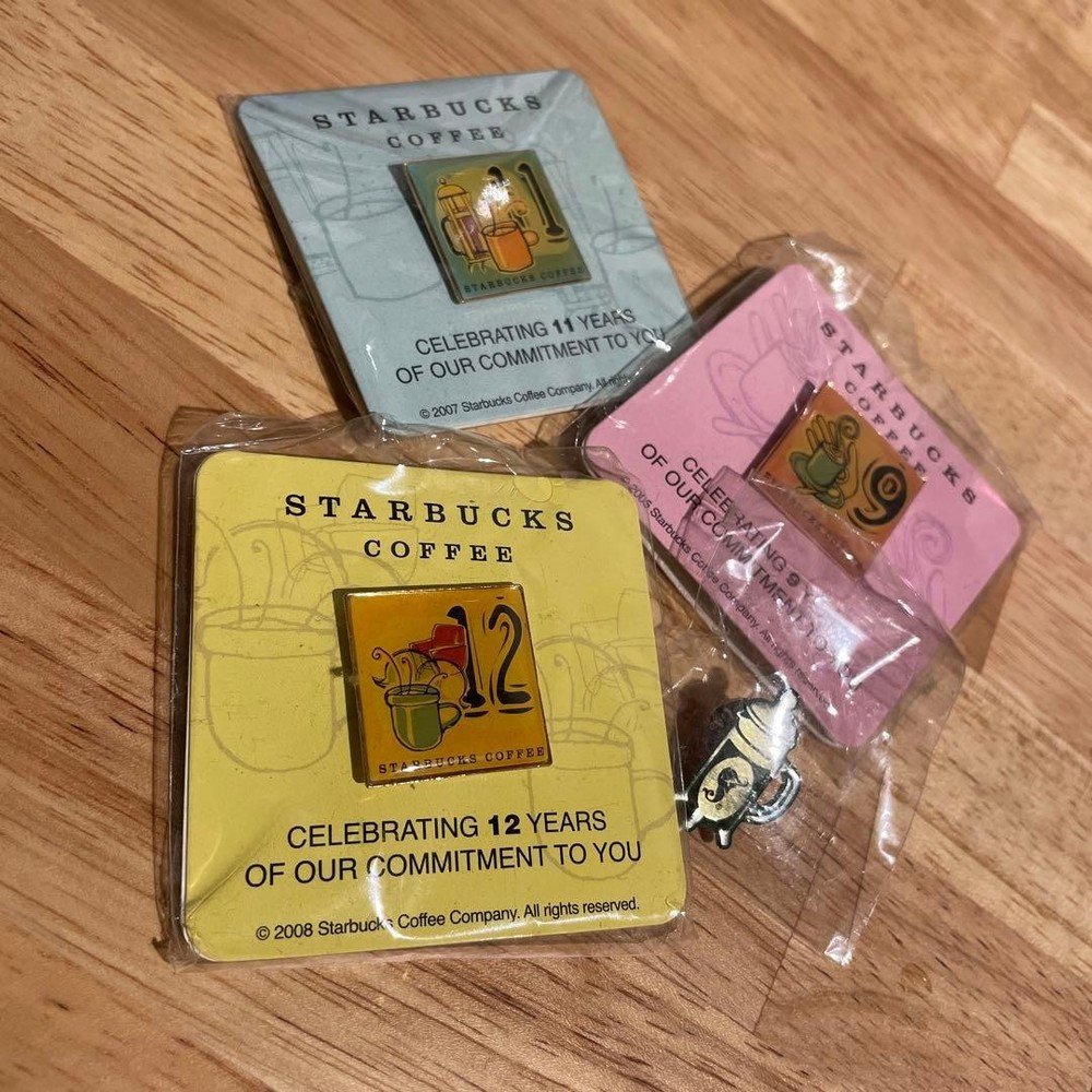 Contact us Starbucks anniversary coffee press pin badge #b49cc5