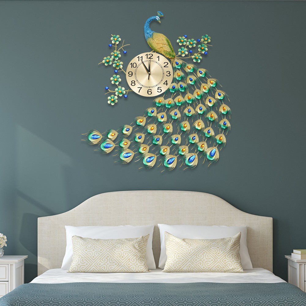 Luxury Peacock 3D Metal Wall Clock 8.26Inch Modern Art Decor