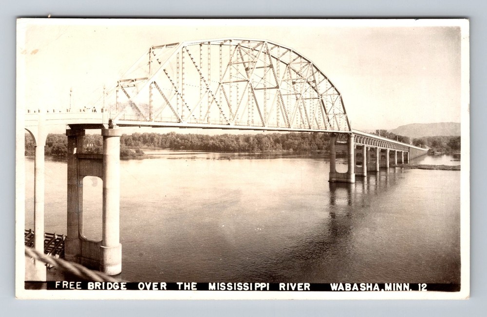 Wabasha, MN-Minnesota, RPPC Free Bridge Mississippi, Vintage c1948 Postcard
