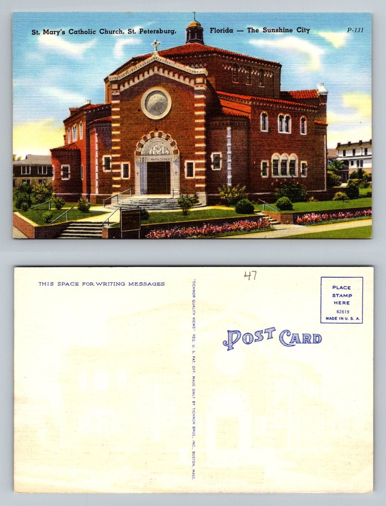 St Petersburg, FL-Florida, Historic St. Marys Catholic Church Vintage Postcard
