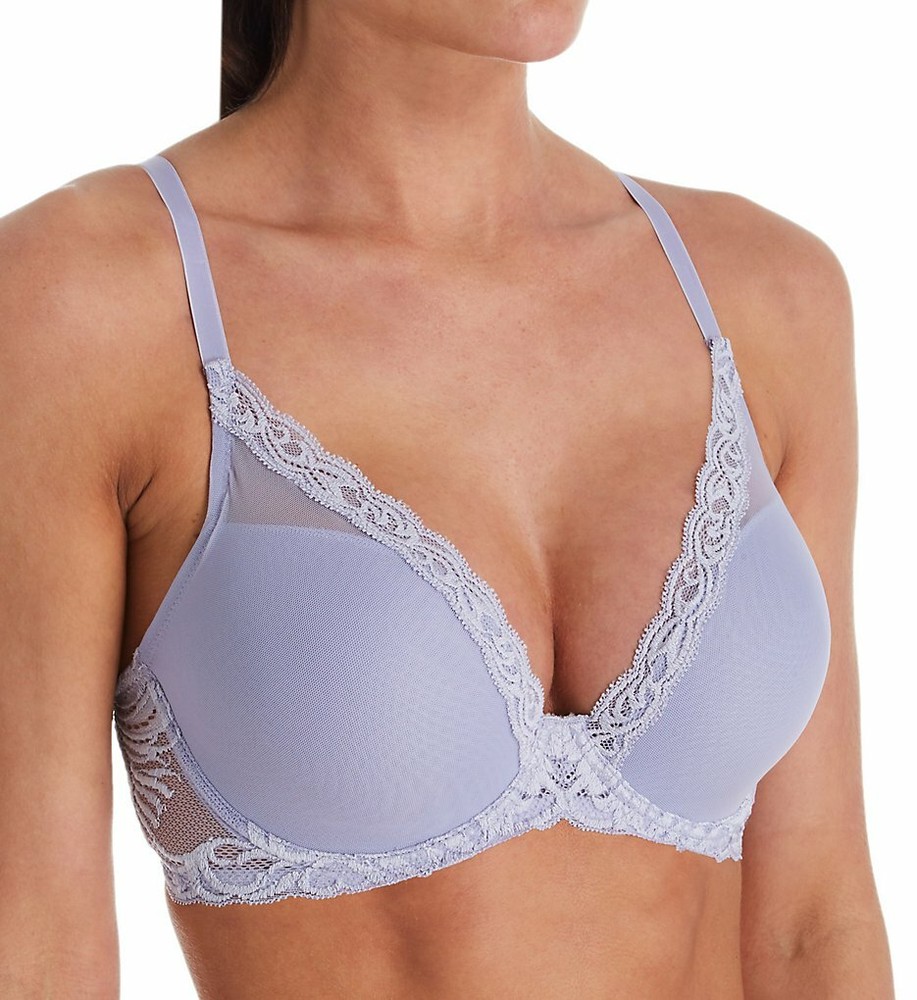 Natori 32DDD Feathers Contour Plunge Underwire Bra Purple Rose NWT