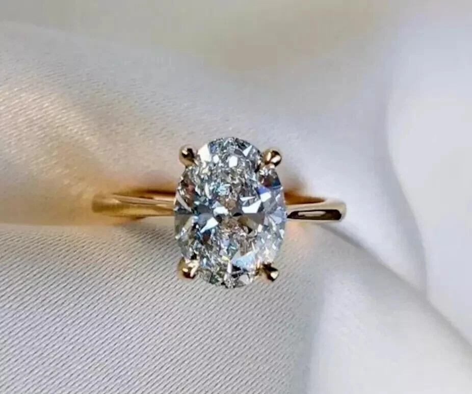 2Ct Oval Cut Simulated Diamond Women's Solitary Band Ring 14k Yellow Gold Plated