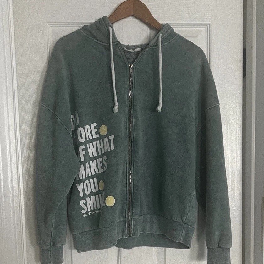 SmileyWorld Full Zip Green Hoodie Graphic Print Women's Size M
