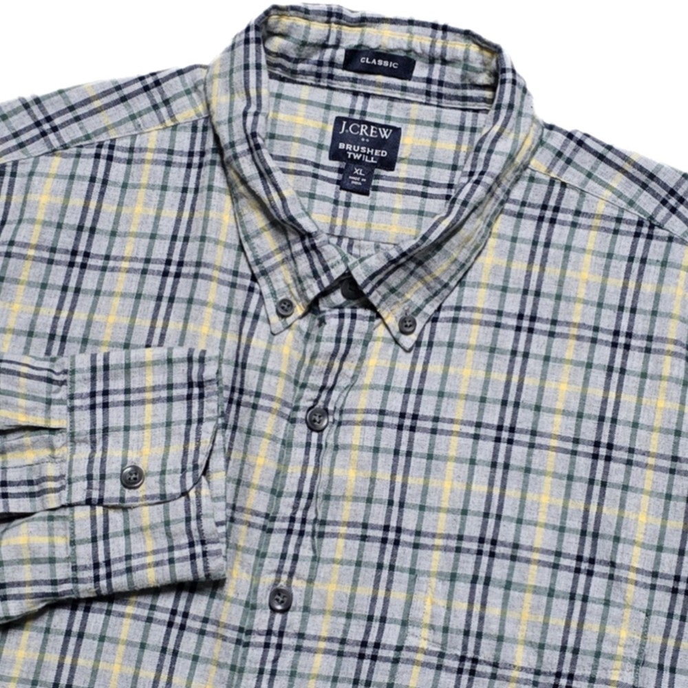 J Crew Brushed Twill Button Down Flannel Shirt Mens XL Gray Plaid Classic Fit