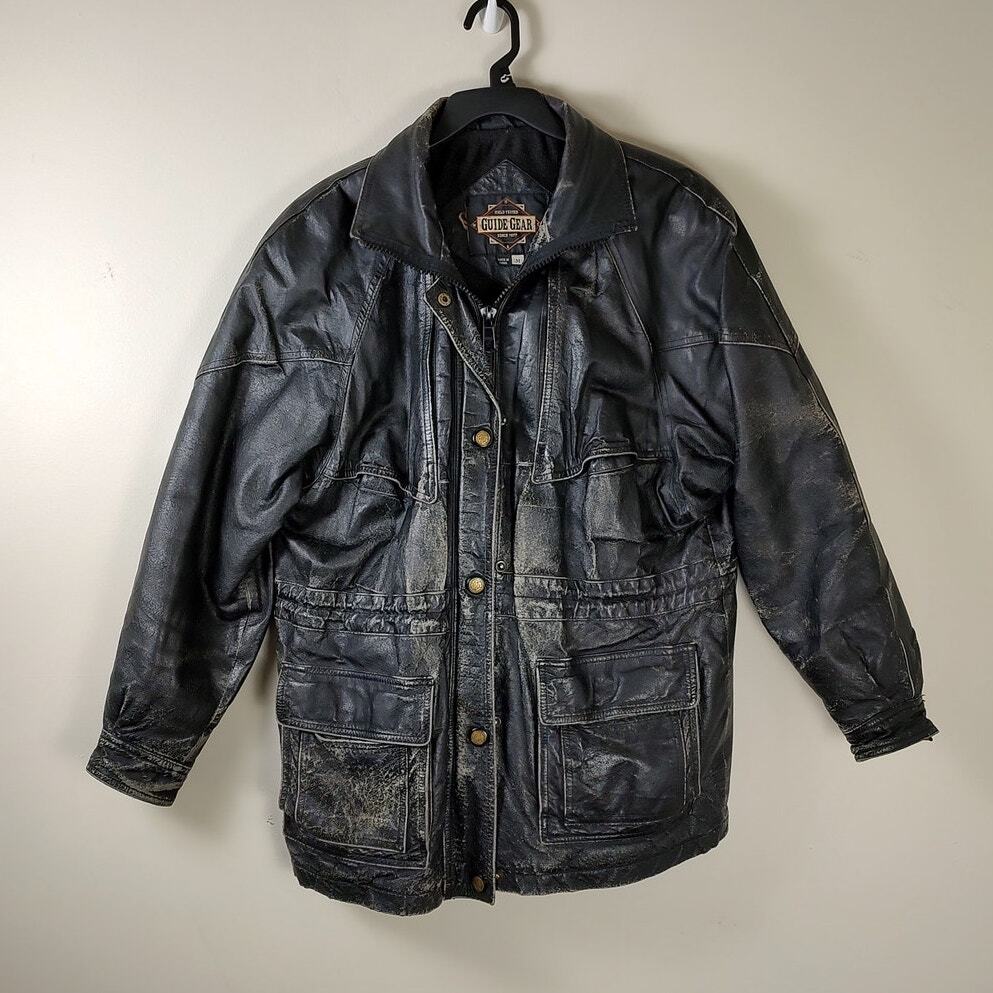Vintage Guide Gear leather jacket distressed grunge biker mens size Medium