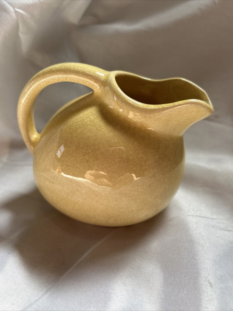 Vtg Pottery Mini Pitcher Yellow Crackle Ball Jug Flower Herb Vase MCM