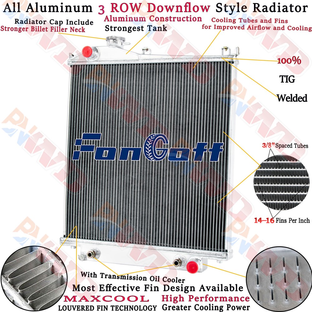 High-Performance Aluminum 3-Row Radiator for 06-10 Ford Explorer Mercury Mountaineer 4.0L 4.6L V6 V8