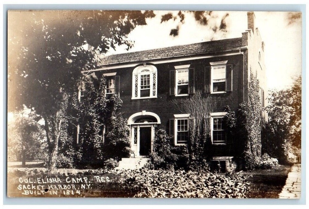c1910's Col Elisha Camp Residence View Sacket Harbor NY RPPC Photo Postcard