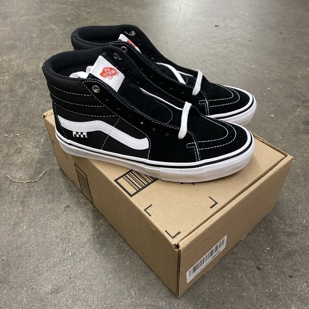 Vans Skate Sk8-Hi Shoes High Top Black & White Pro Skateboarding Suede Size 8.5