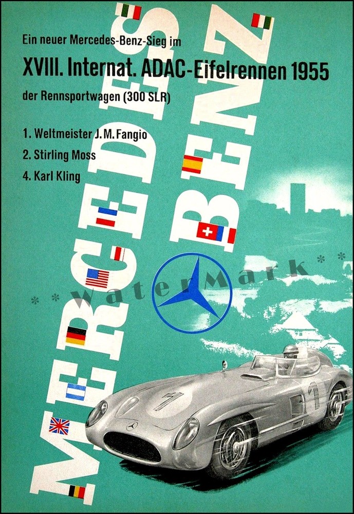 1955 Mercedes Benz Vintage ADAC German Car Advertising Poster Print  