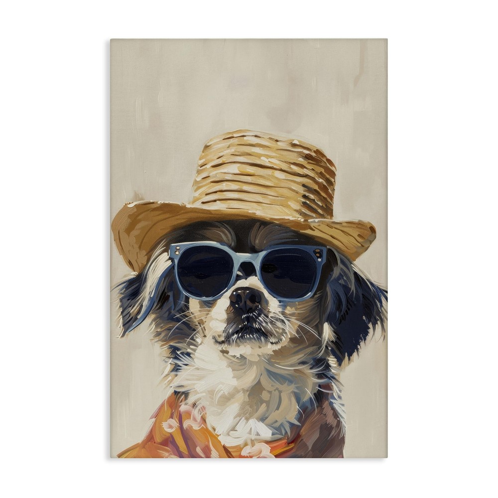 Beach Vacation Pup Canvas Wall Art Design by Petals Prints Design