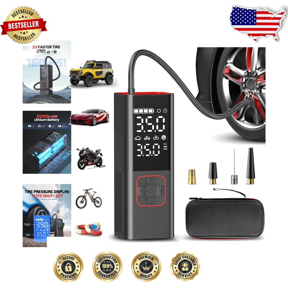 Portable Air Compressor with 160 PSI and LED Light - Ideal for Vehicles & Sports