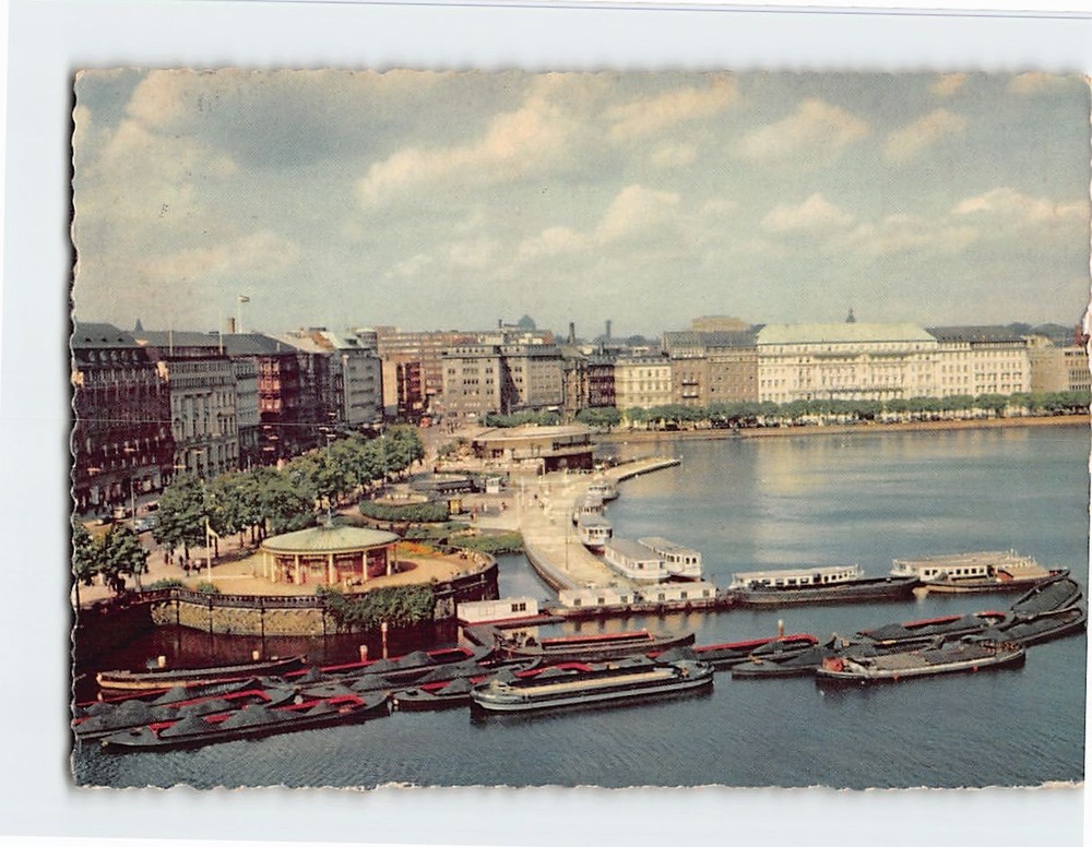 Postcard Jungfernstieg and the Binnenalster Lake Hamburg Germany